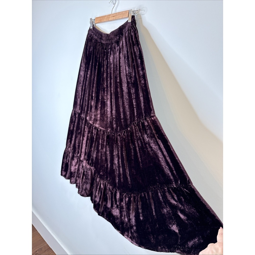 Vintage Velvet Tiered Maxi Skirt Chocolate Brown 90's Whimsigoth Forest Fairy L